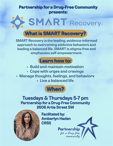 At Partnership for a Drug Free Community, we offer SMART Recovery!