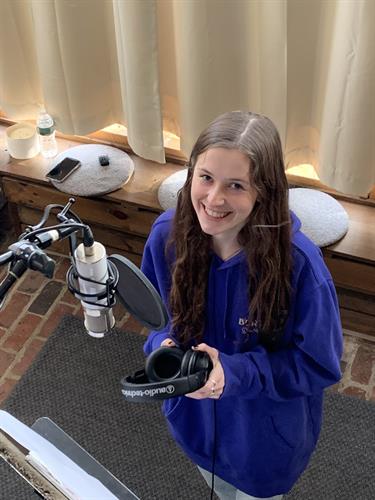 Sarah Bach recording an original song at Brick Hill Studios in Orleans. 