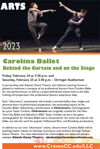 Carolina Ballet is coming to New Bern through a partnership between Craven Community College's Lifetime Learning Center and Atlantic Dance Theatre 