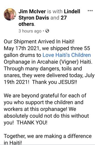 We did a donation drive for Love Haiti's Children a few month's back from July-December 2020