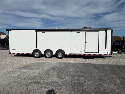 In-Tech Lite 8.5x32 Race Trailer-18K - White W/ Black Trim RS Cabinet, Winch & WW Cabinet