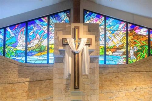 Stained glass in the Sanctuary of our Worship Center