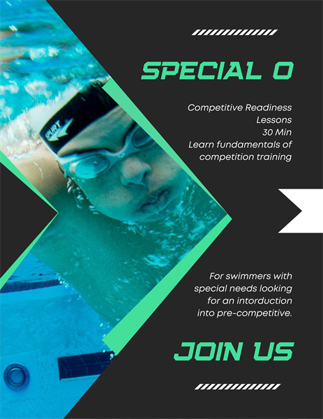 Special Olympic designed program to help bridge the gap from lessons to competition. Learn how to read sets, swim intervals and prepare for competition. Special Olympic designed program to help bridge the gap from lessons to competition. Learn how to read sets, swim intervals and prepare for competition.