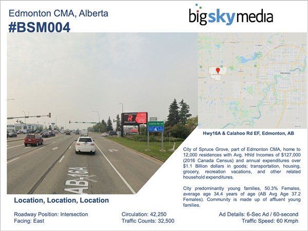 Hwy16A & Calahoo Rd EF, Edmonton, AB - City of Spruce Grove, part of Edmonton CMA, home to 12,000 residences with Avg. Hhid Incomes of $127,000 (2016 Canada Census) and annual expenditures over $1.1 Billion dollars in goods; transportation, housing, grocery, recreation vacations, and other related household expenditures. City predominantly young families, 50.3% Females, average age 34.4 years of age (AB Avg Age 37.2 Females). Community is made up of affluent young families.