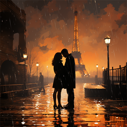 Parisian Rainy Romance Illustration Pillow