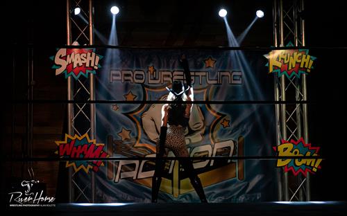 The Unstoppable Danger Leila Grey makes her entrance at Pro Wrestling Action All-Star Battle! Photograph by Alan Rolette of Riverhorse Photography