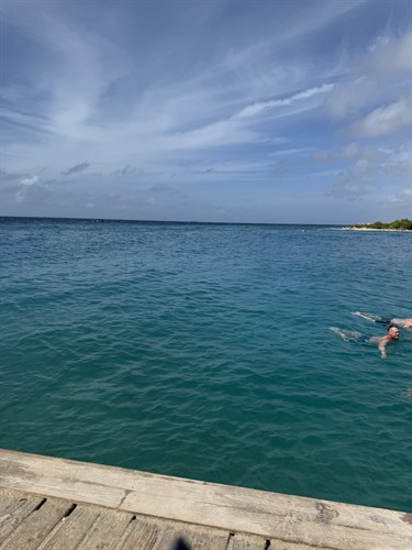 Clear skies and aqua water