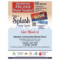 DONATE BLOOD JULY 8 IN NEOSHO WITH COMMUNITY BLOOD CENTER OF THE OZARKS AND DIVE INTO SUMMER PERKS