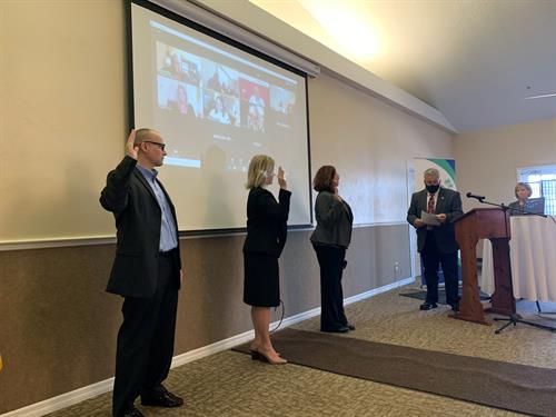 Michael Agri, Jennifer Card, Kimberly Dillon, Mayor Bill Hall, and Reggie Hunter