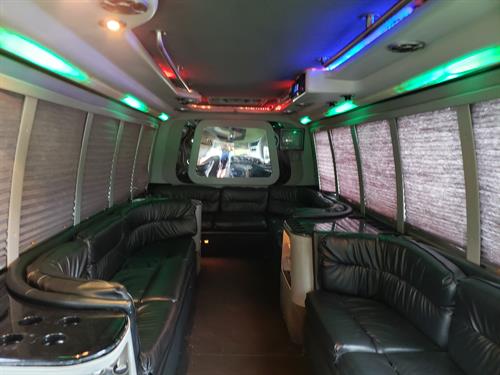 Inside Our limo style bus