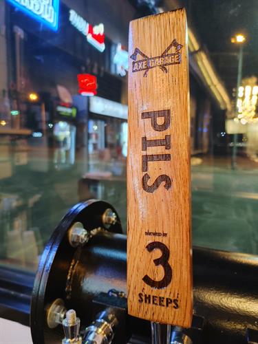 Our signature beer on tap is 3 Sheeps Brewing Company's Pils. Check out that fancy tap handle!