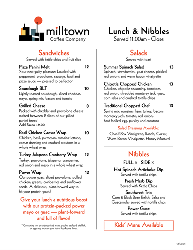 Lunch items served 11-2