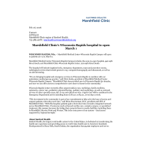 Marshfield Clinic’s Wisconsin Rapids hospital to open March 1st 