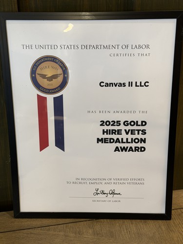 Canvas is awarded the 2025 Gold Hire Vets Medallion Award by the US Dept of Labor