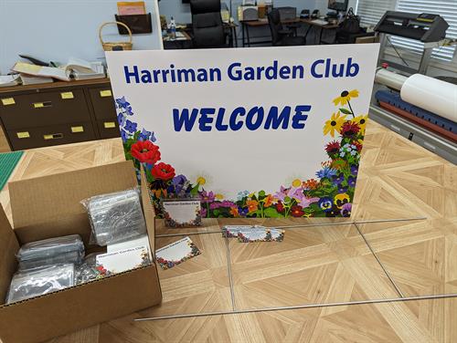 Name Badges, business cards and signs for Harriman Garden Club.