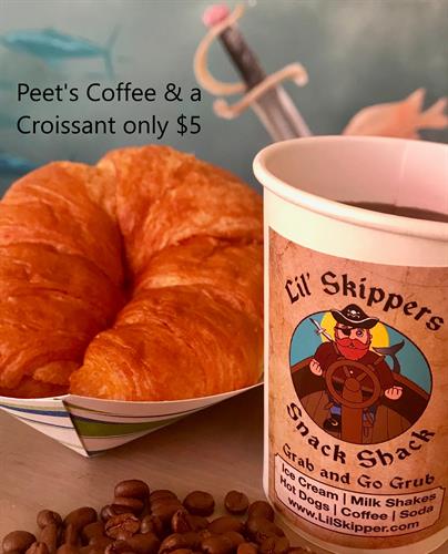 Peet's dark or Starbuck's House Blend Coffee and a Croissant $5 every day