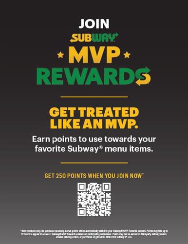 Join Subway® MVP Rewards to earn points on every order! Redeem for Subway® Cash, get birthday freebies, and more