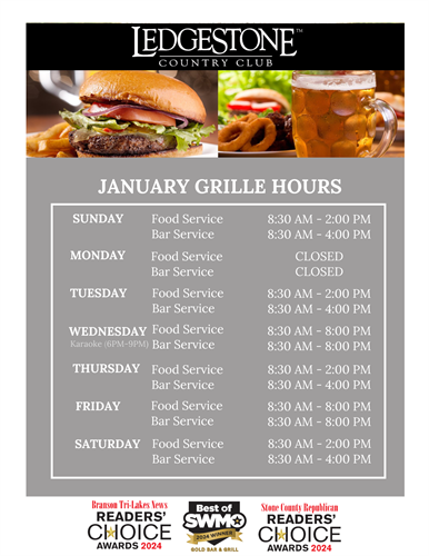 LedgeStone Grille's January Hours