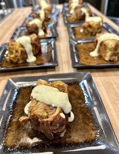 Bread Pudding Gone Rogue - Bourbon Caramel Cronuts from Parlor Doughnuts Topped with Whiskey Crème Anglaise