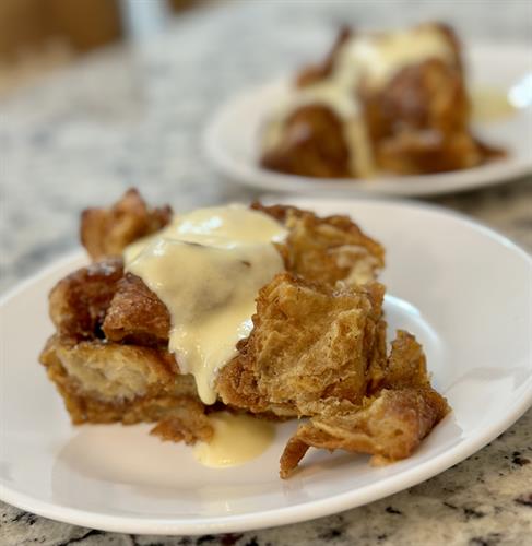 Bread Pudding Gone Rogue - Bourbon Caramel Cronuts from Parlor Doughnuts Topped with Whiskey Crème Anglaise