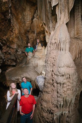 Beautiful, pristine cave formations are seen throughout the cave tour at Talking Rocks Cavern.