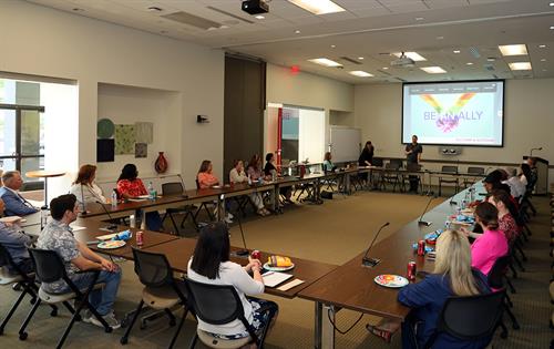 Plexus' Amanda Cole leads discusion around Allyship in the work place at Oswald Center, May 2024