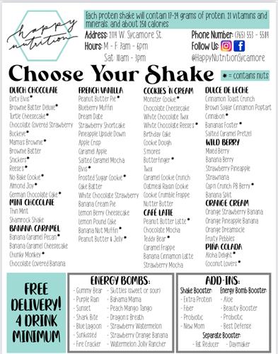Our classic menu of protein shakes & energy bombs