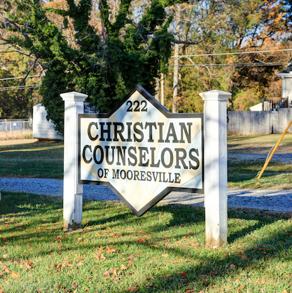 Sign in front of office of Christian Counselors of Mooresville