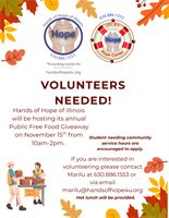 Hands of Hope of Illinois Free Food from Jesus Public Giveaway November 15th