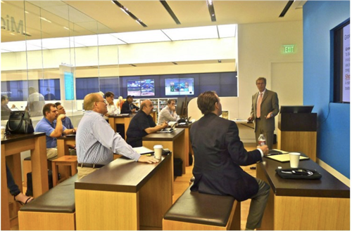 Michael teaching marketing workshop at Microsoft office