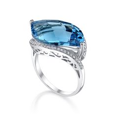 14K white gold london blue topaz & diamond ring