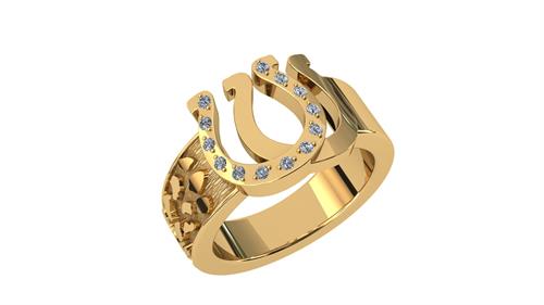 14K yellow gold diamond double horseshoe ring 