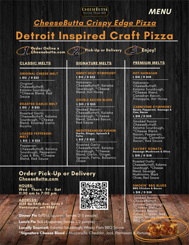 CheeseButta MENU (Detroit Style Craft Pizza)