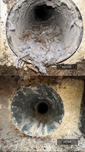 Before and after dryer vent cleaning – clearing out lint and debris to improve efficiency and safety.