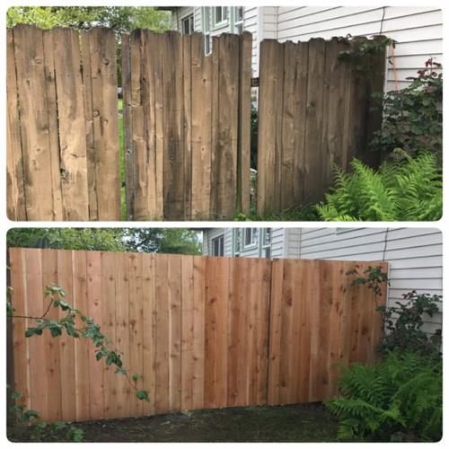 Before and after fence replacement in Portland, OR – upgrading to a sturdy, fresh new look.