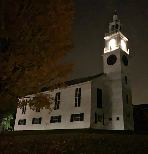 The Meetinghouse at night, awaiting the complete rehabilitation of its interiors, and completion of the Accessibility connector.