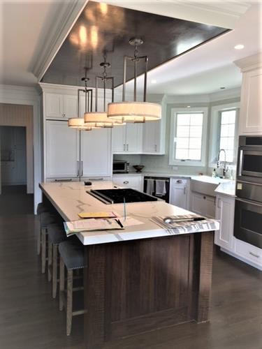 Custom Island, Ceiling Tray, and Kitchen Cabinets