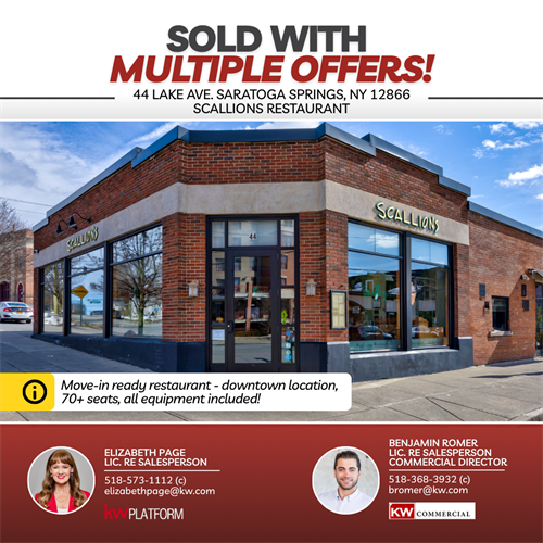 Passing the baton at one of Saratoga Springs’ most iconic restaurants, my sellers officially handed off Scallions Restaurant into the highly capable hands of a new owner who is passionate about carrying on the Scallions tradition everyone knows and loves; truly a win-win for all involved, and we couldn’t be more excited for what’s ahead; to all past patrons, get ready for the next delicious chapter, we can’t wait for you to come try the NEW Scallions.