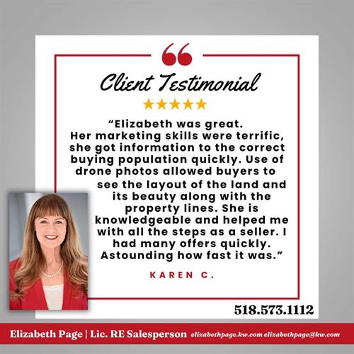 It was most wonderful to help Karen. Her property sat for many years, and once she decided to sell, we prepared & it sold very quickly for the price she wanted. The reward is real. #ilovemyclients #HeadDownHeartUp #listingagent #TestimonialTuesday