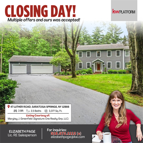 CLOSING DAY – Working with Tom and Leslie has been such a pleasure, and I’m truly happy for them as they closed on the home of their dreams in Saratoga Springs. So much gratitude and appreciation to the lovely listing agent, Marykay Greenfield. CLOSING DAY – Working with Tom and Leslie has been such a pleasure, and I’m truly happy for them as they closed on the home of their dreams in Saratoga Springs. So much gratitude and appreciation to the lovely listing agent, Marykay Greenfield.