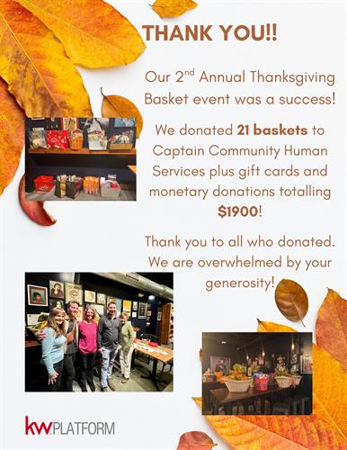 A huge THANK YOU to everyone who donated their time & efforts in making this Thanksgiving food drive a huge success!