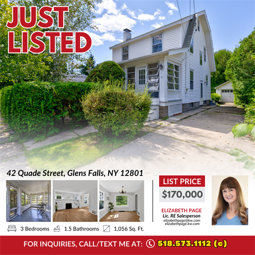 JUST LISTED | Adorable Dutch Colonial in a great Glens Falls location | 42 Quade St, Glens Falls   • Close to everything you need  • Fresh paint, refinished hardwood floors, updated electrical • Lemonade porch and charming 1940s built-ins • Woodburning fireplace • Pre-inspected and ready to move in • Private yard loaded with perennials • $170K