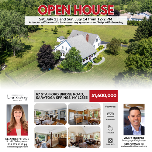 OPEN HOUSE SAT & SUN With Andy Rubino YOU’RE INVITED Unique & immaculate home in Saratoga Springs. Guest Suite has loads of potential for In-Law Apt/Rental. Minutes to everything Saratoga Springs.