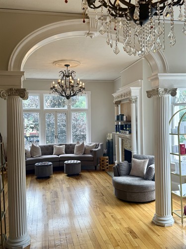 Spa Cascada's lounge overlooking Broadway in. Saratoga Springs
