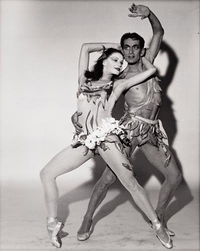 Frederick Melton  Melissa Hayden and Hugh Laing in "Bayou,” choreographed by George Balanchine, costumes by Dorothea Tanning, 1952 Gelatin silver print 9 5/8 x 7 5/8 inches Tang Teaching Museum Collection, gift of Robert Tracy, class of 1977, 1986.131