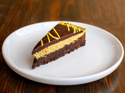 Dubai chocolate torte dessert at Nature’s Edge Bistro restaurant in Saratoga Springs