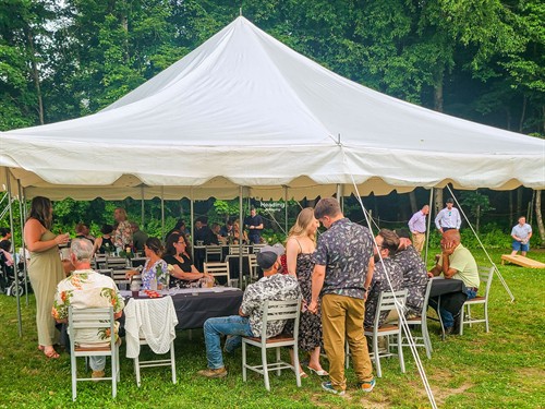 Private event setup at Artisanal Brew Works restaurant in Saratoga Springs, with flexible indoor and outdoor event space available.