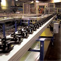 Orbitform's Palletized conveyor use pallets to carry individual parts between assembly stations, machining centers, part washers, etc. Pallets move on the conveyor asynchronously, and can buffer prior to entering and after exiting a work station. 