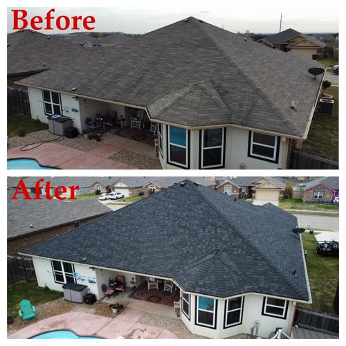 This is an Onyx Black Owens Corning Duration lifetime roof with high profile ridge.  The customer was approved  by insurance and upgraded from her 25 year 3-tab roofing system to a lifetime roofing system at no extra cost.