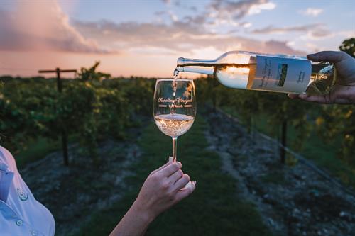 Chapelton Vineyards Wine Glass at Sunset